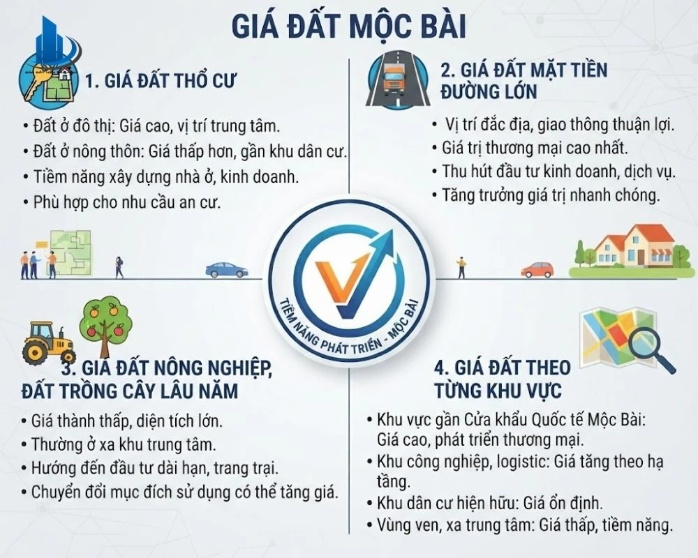Giá đất Mộc Bài theo từng khu vực