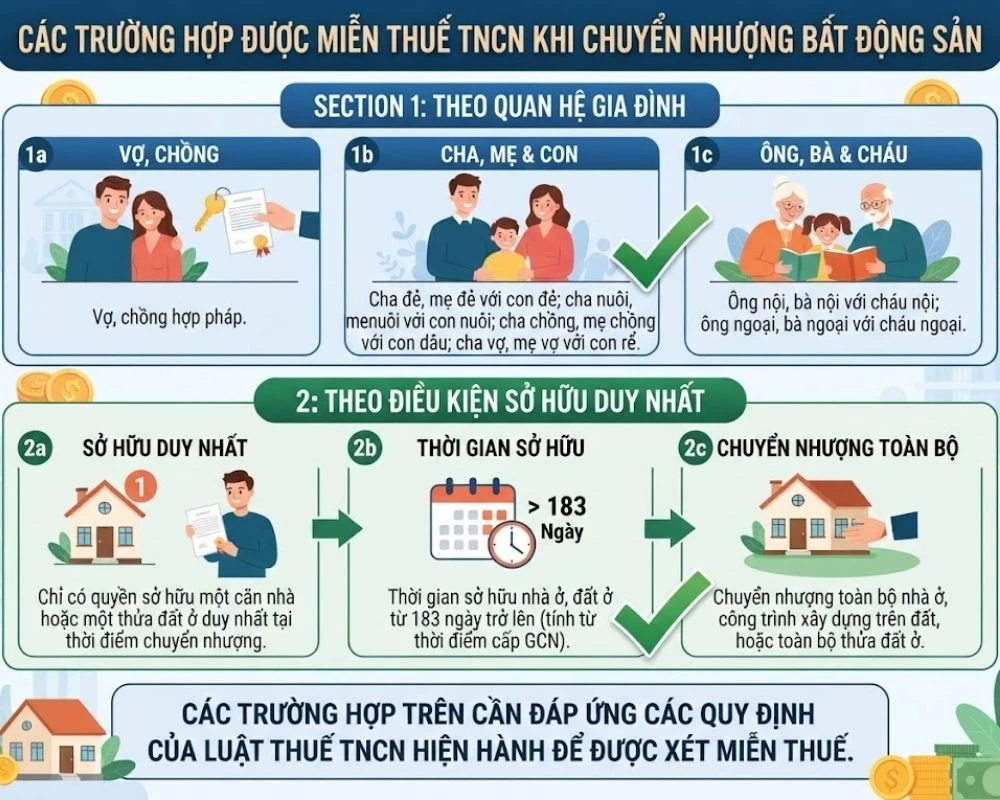 Trường Hợp Được Miễn Thuế Thu Nhập Cá Nhân Khi Chuyển Nhượng Bất Động Sản